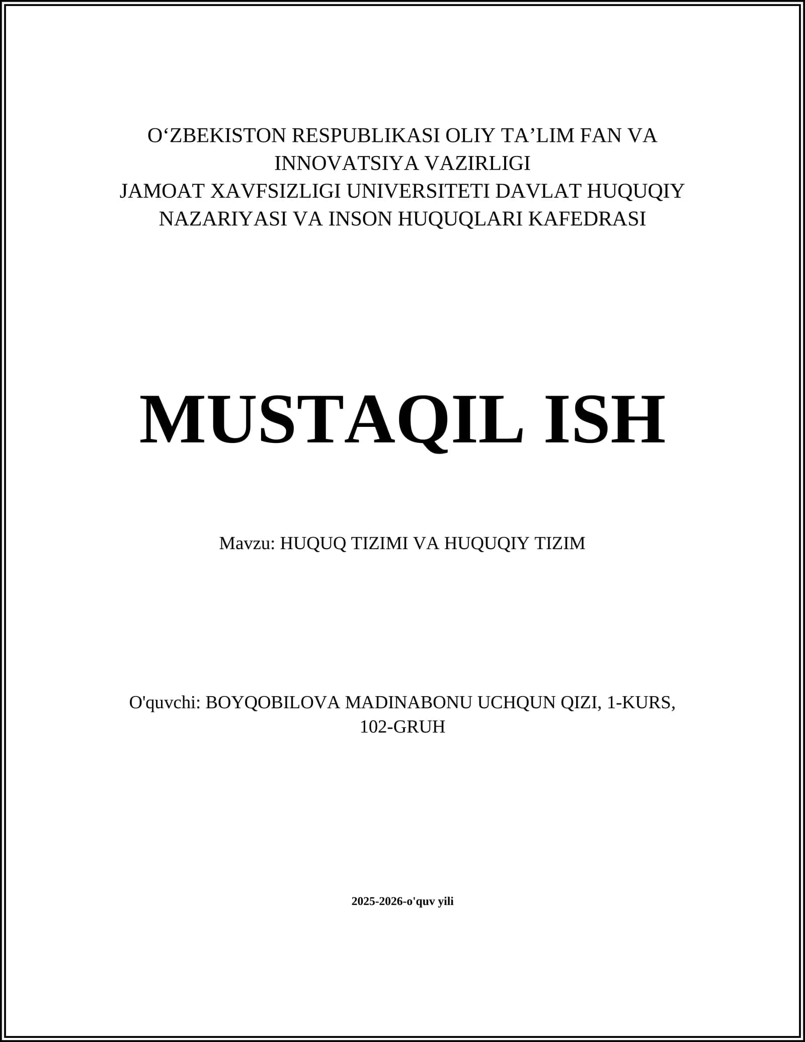 Huquq Tizimi va Huquqiy Tizim