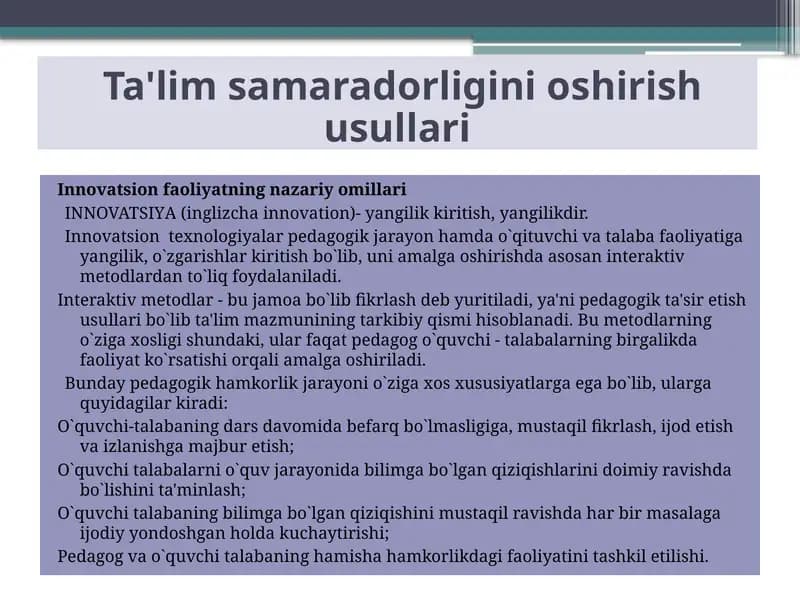 Innovatsion faoliyatning nazariy omillari