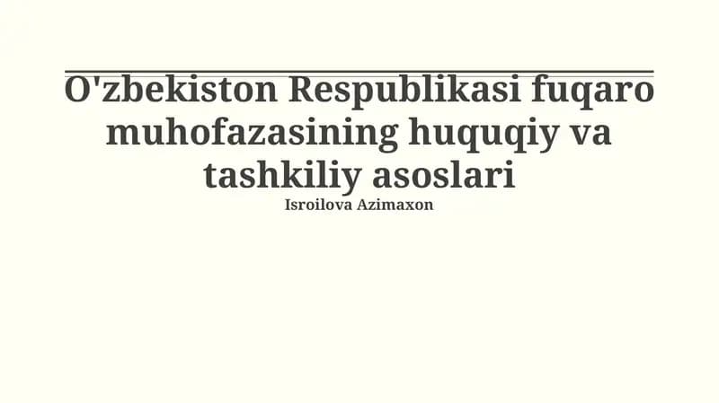 O'zbekiston Respublikasi fuqaro muhofazasining huquqiy va tashkiliy asoslari