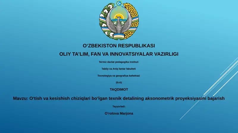 Oʻtish va kesishish chiziqlari boʻlgan texnik detalini aksonometrik proyeksiyasini bajarish