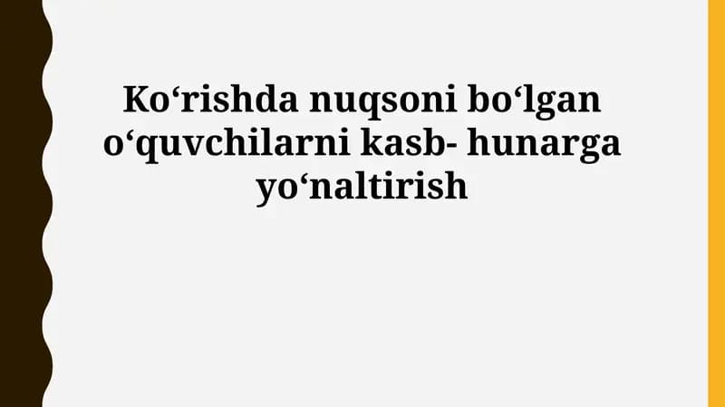 Ko'rish qobiliyati cheklangan o'quvchilar uchun kasbiy yo'nalish