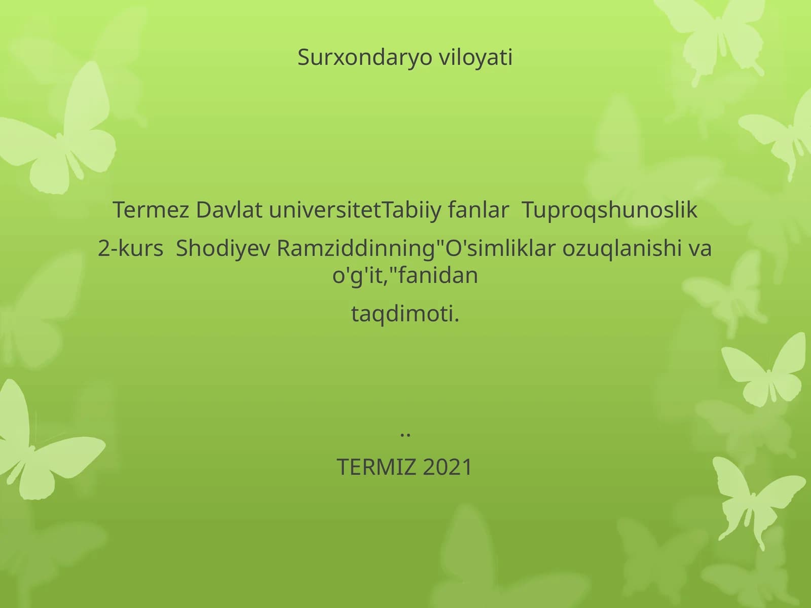 O'simliklar ozuqlanishi va o'g'it