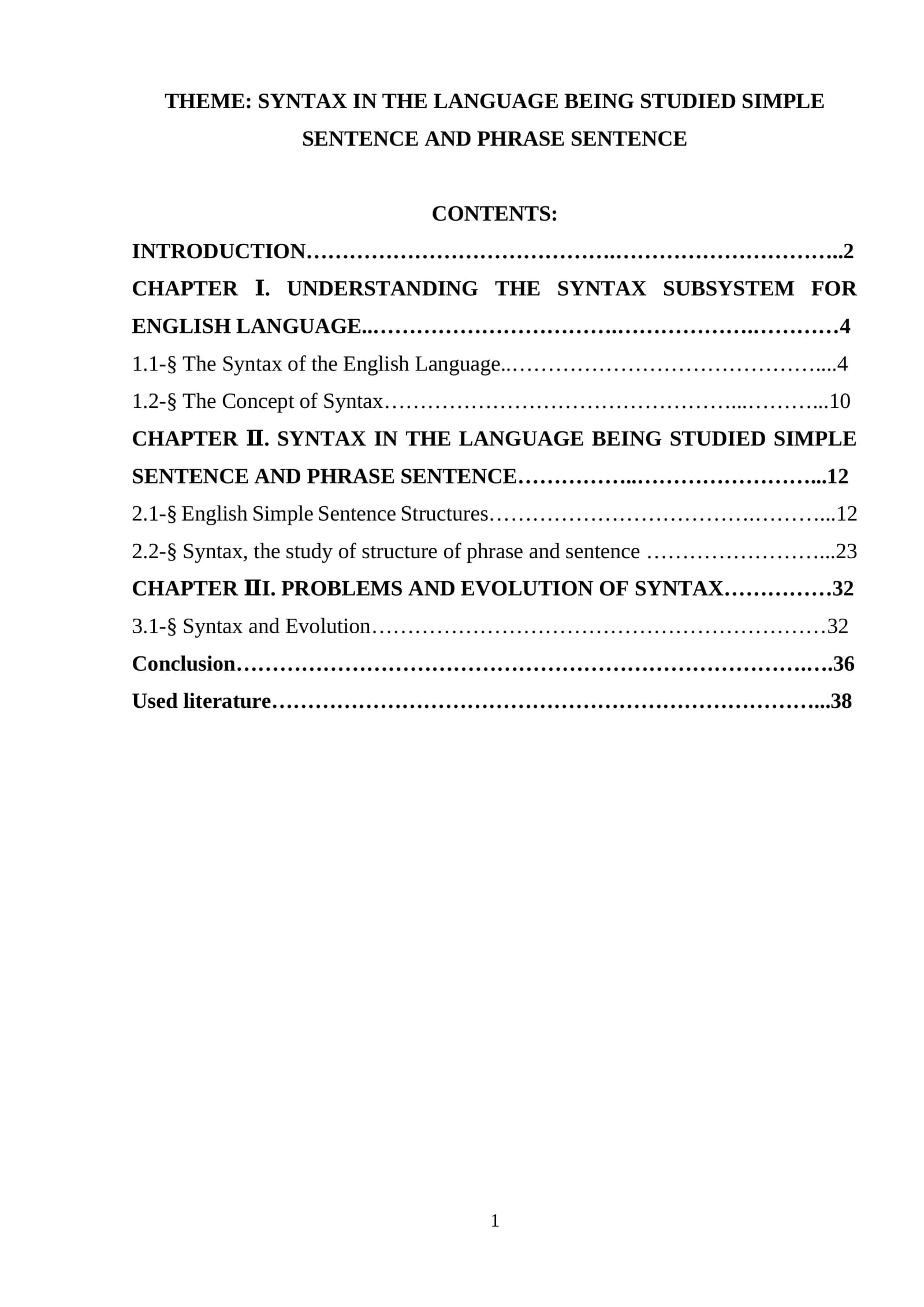 SYNTAX IN THE LANGUAGE BEING STUDIED SIMPLE SENTENCE AND PHRASE SENTENCE
