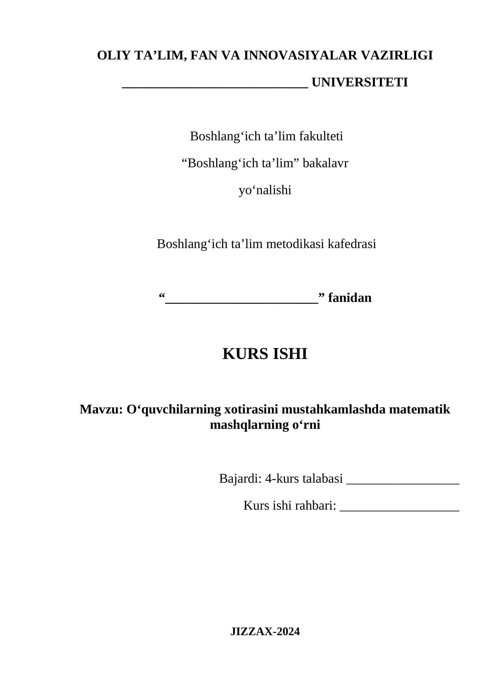 O‘quvchilarning xotirasini mustahkamlashda matematik mashqlarning o‘rni