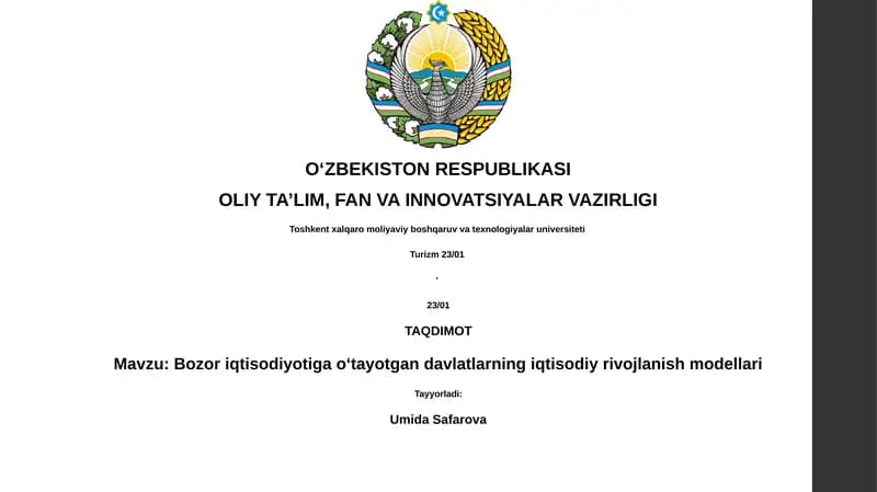 Bozor iqtisodiyotiga o' tayotgan davlatlarning iqtisodiy rivojlanish modellari