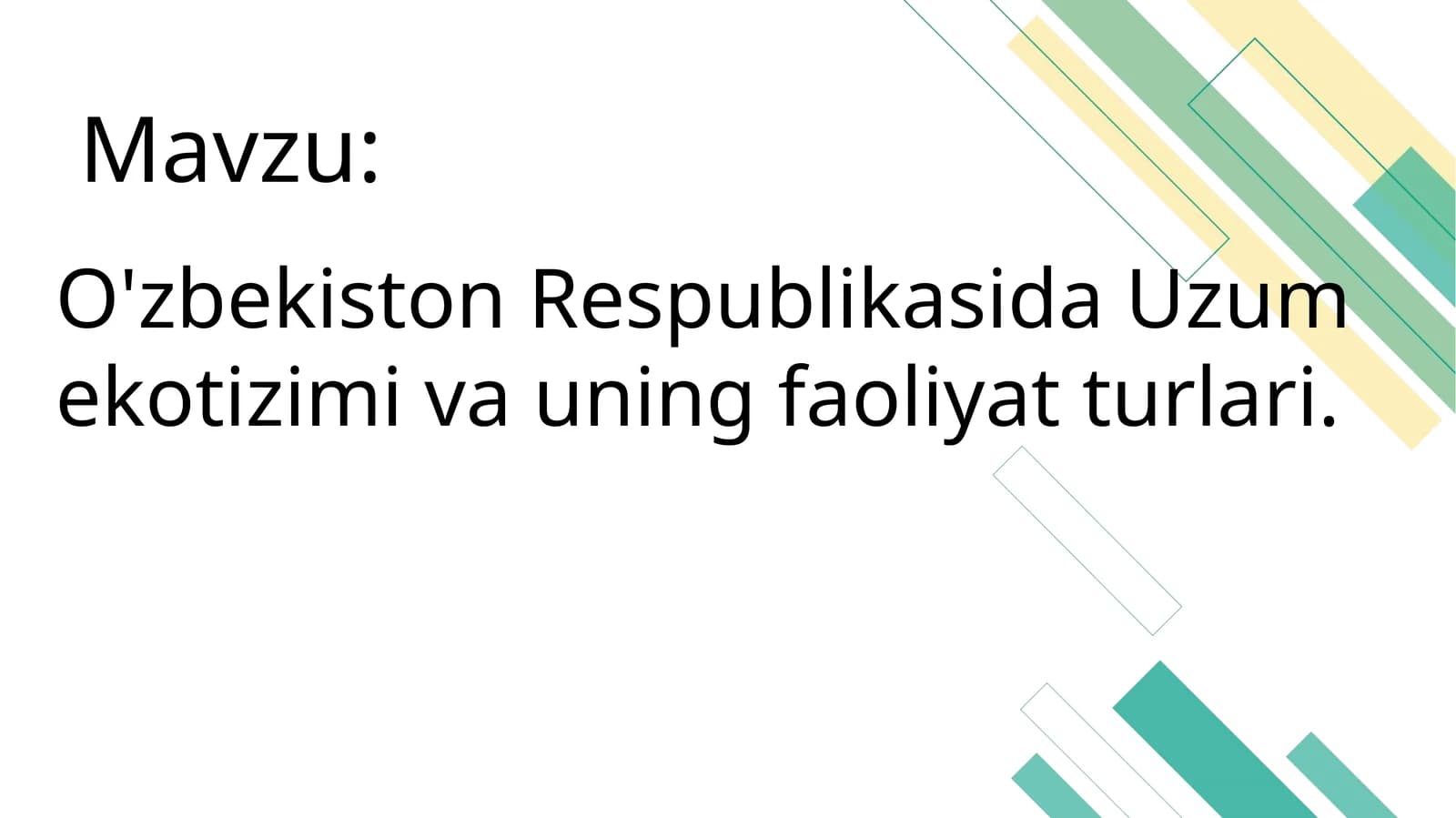 O'zbekiston Respublikasida Uzum ekotizimi va uning faoliyat turlari.