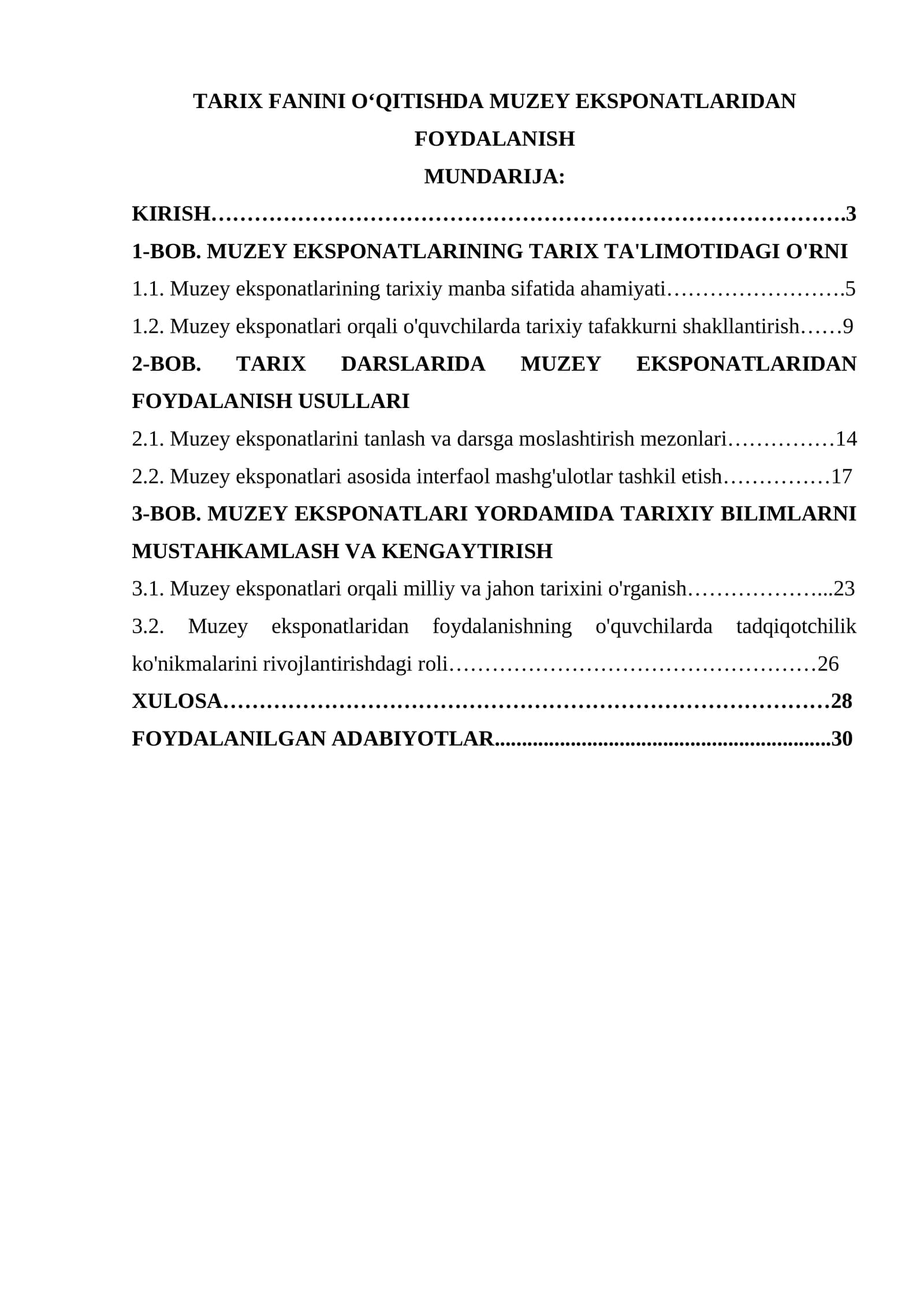 TARIX FANINI O‘QITISHDA MUZEY EKSPONATLARIDAN FOYDALANISH