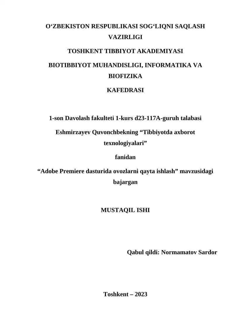 "Adobe Premiere dasturida ovozlarni qayta ishlash"