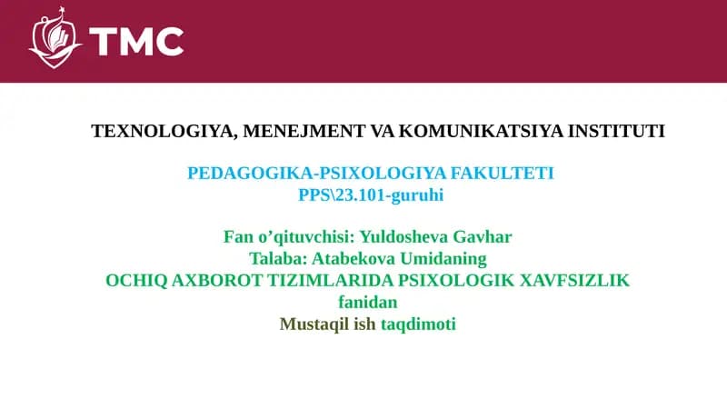 OCHIQ AXBOROT TIZIMLARIDA PSIXOLOGIK XAVFSIZLIK