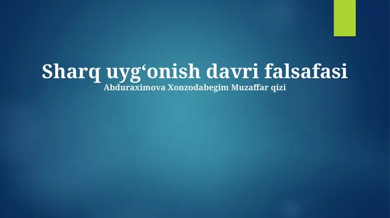 Sharq Uyg‘onish davri falsafasi