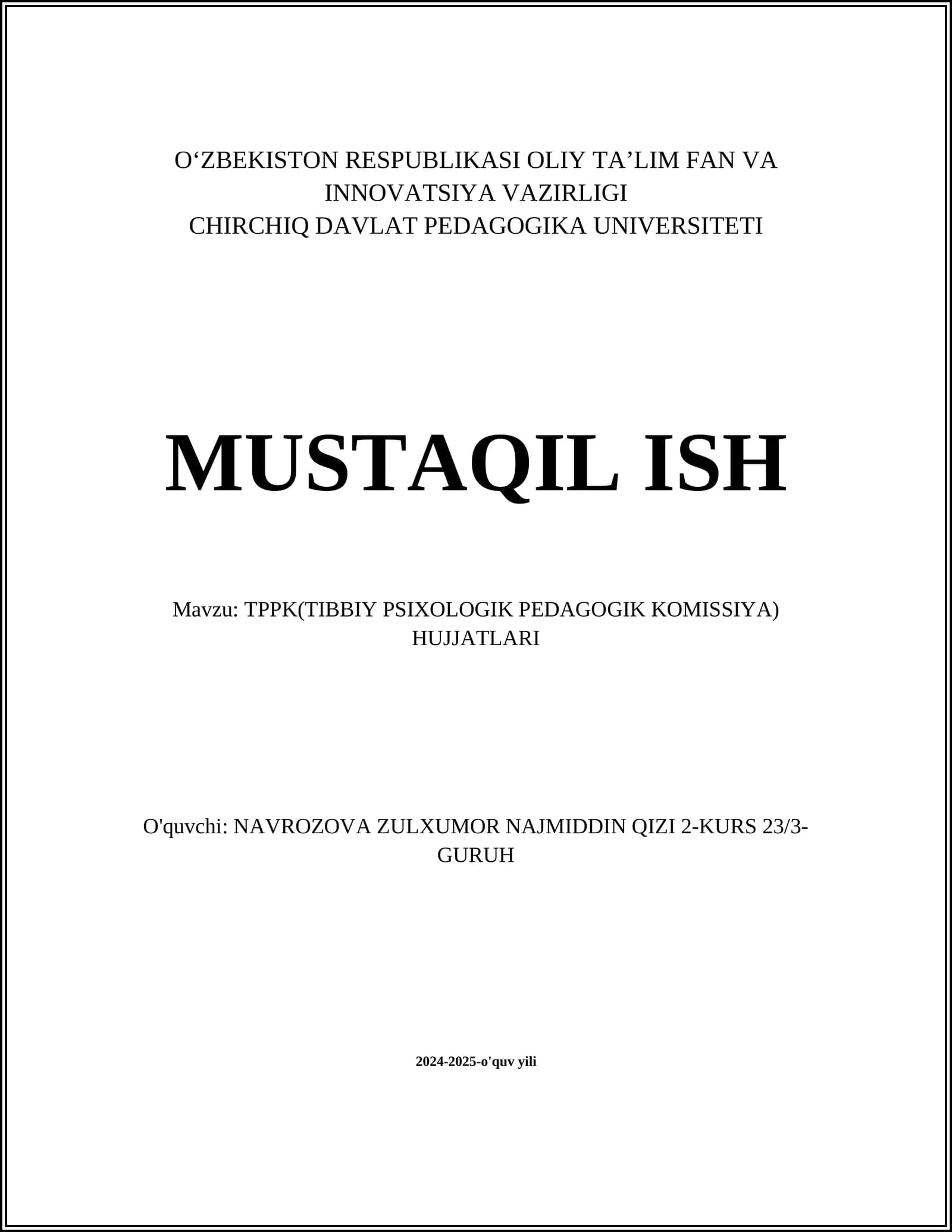 TPPK(TIBBIY PSIXOLOGIK PEDAGOGIK KOMISSIYA) HUJJATLARI