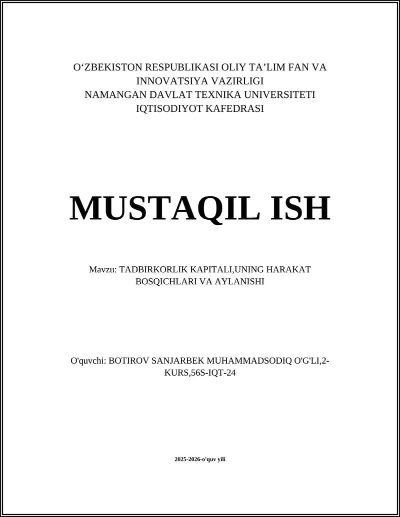 TADBIRKORLIK KAPITALI