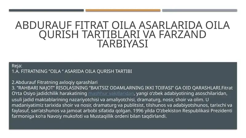 Abdurauf Fitratning Oila Tarbiyasi