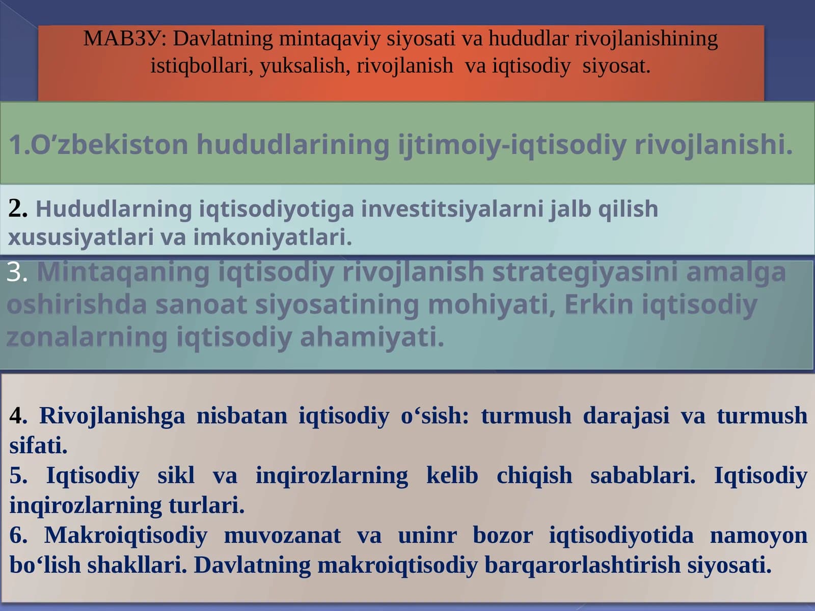 Davlatning mintaqaviy sotiq hududlari va iqtisodiy rivolaniash