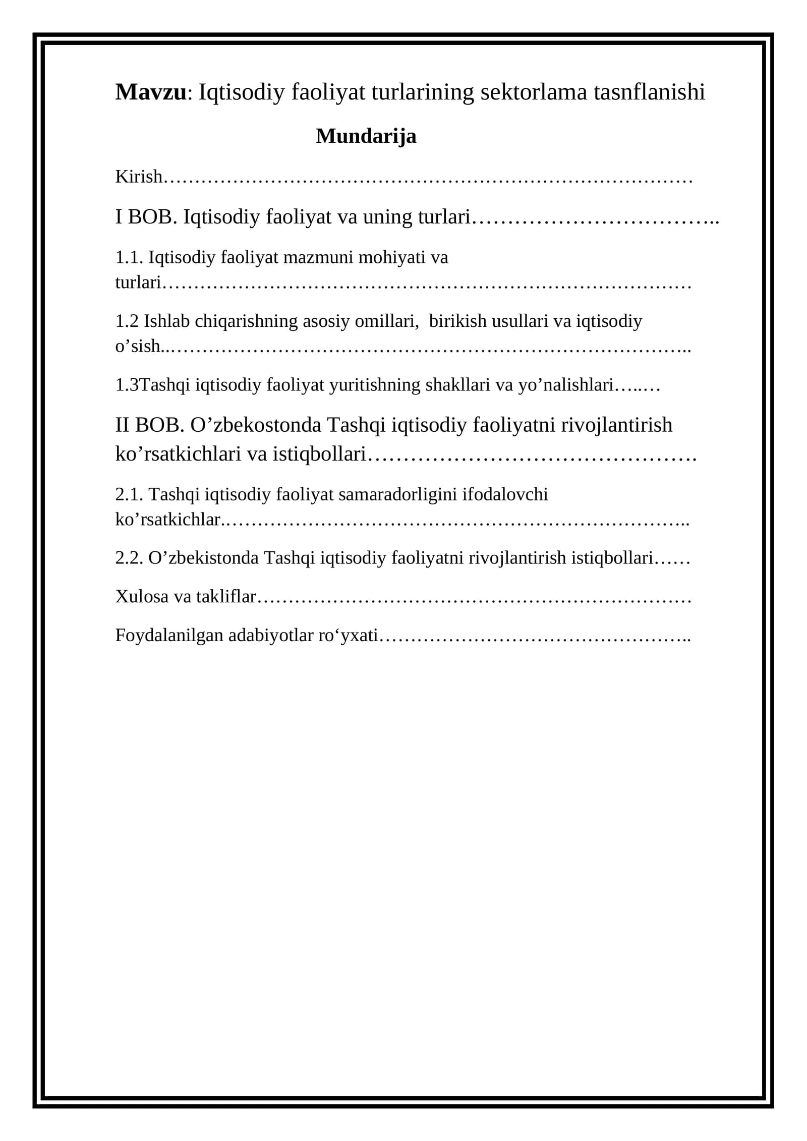 Iqtisodiy faoliyat turlarining sektorlama tasnflanishi