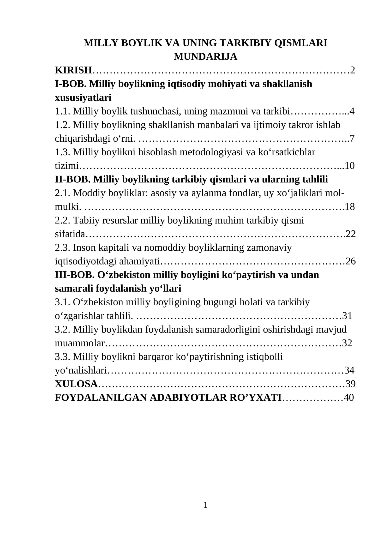 MILLY BOYLIK VA UNING TARKIBIY QISMLARI