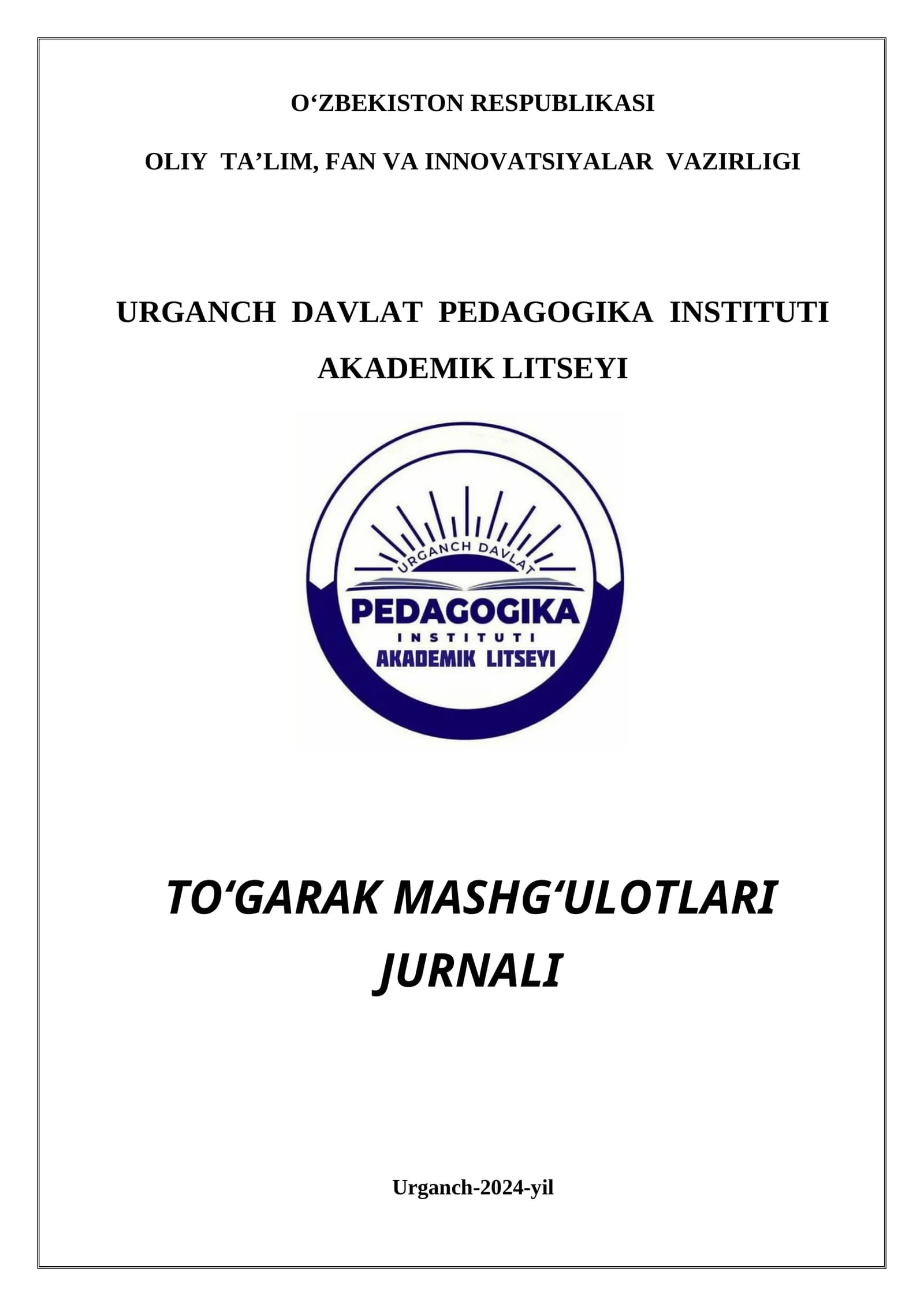TO‘GARAK MASHG‘ULOTLARI JURNALI