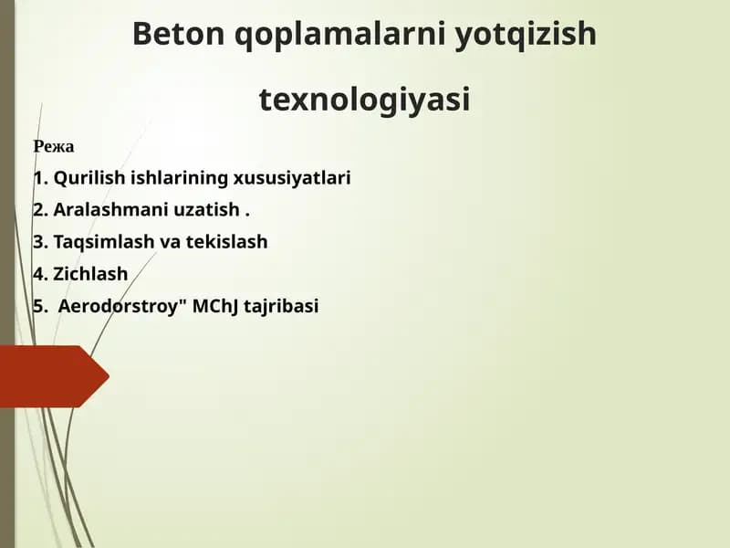 Beton qoplamalarni yotqizish texnologiyasi