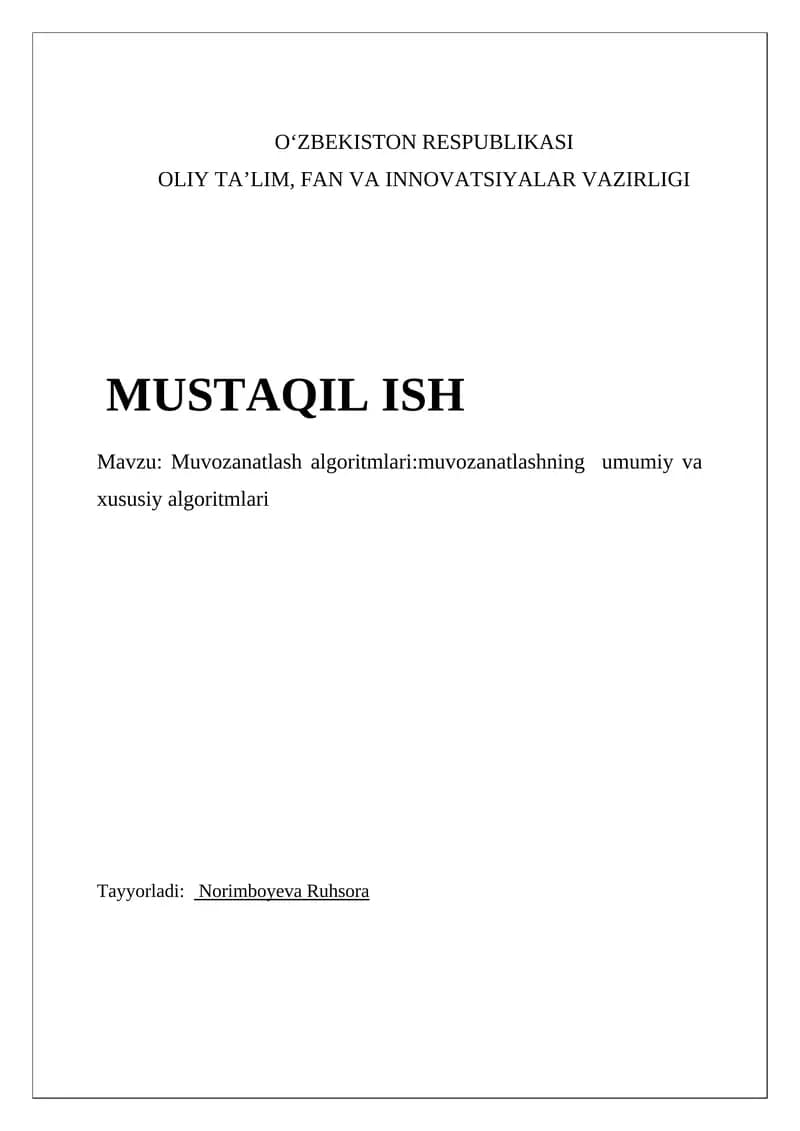 Muvozanatlash algoritmlari: muvozanatlashning umumiy va xususiy algoritmlari