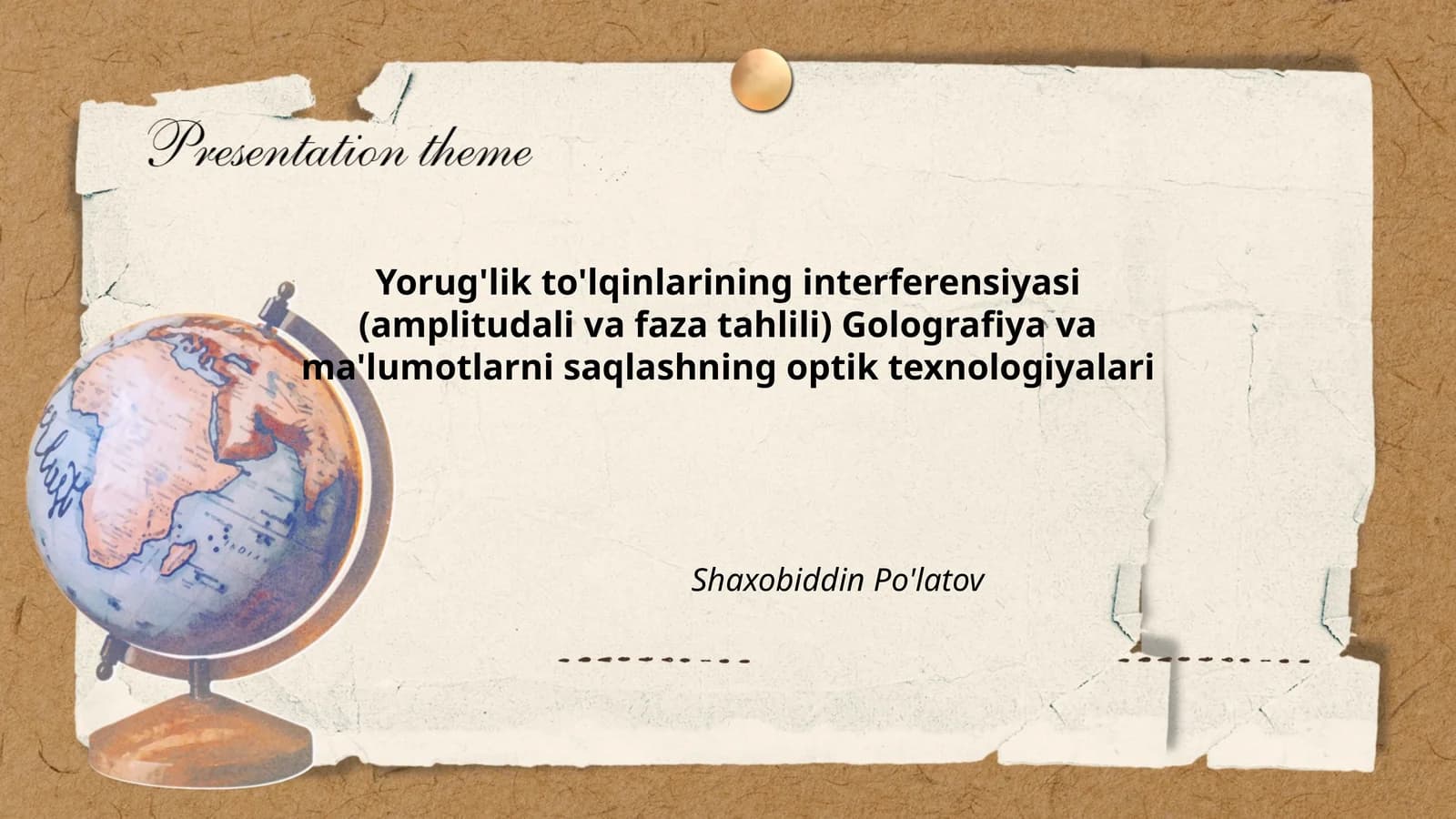 Yorug'lik to'lqinlarining interferensiyasi (amplitudali va faza tahlili) Golografiya va ma'lumotlarni saqlashning optik texnologiyalari