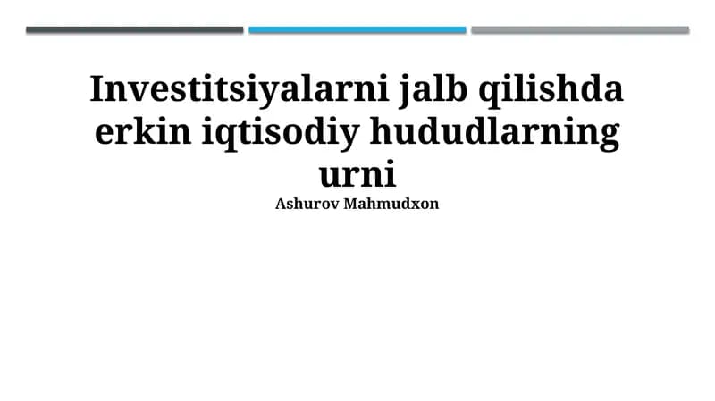 Erkin iqtisodiy zonalarning investitsiyalarni jalb qilishdagi roli
