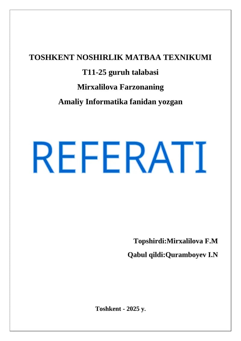 Amaliy Informatika REFERATI