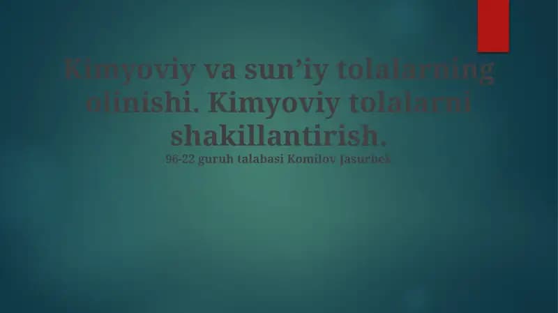 Kimyoviy va sintetik tolalarni ishlab chiqarish texnologiyasi