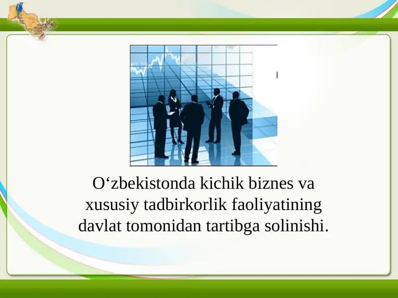 Kichik biznes va xususiy tadbirkorlik faoliyatining davlat tomonidan tartibga solinishi