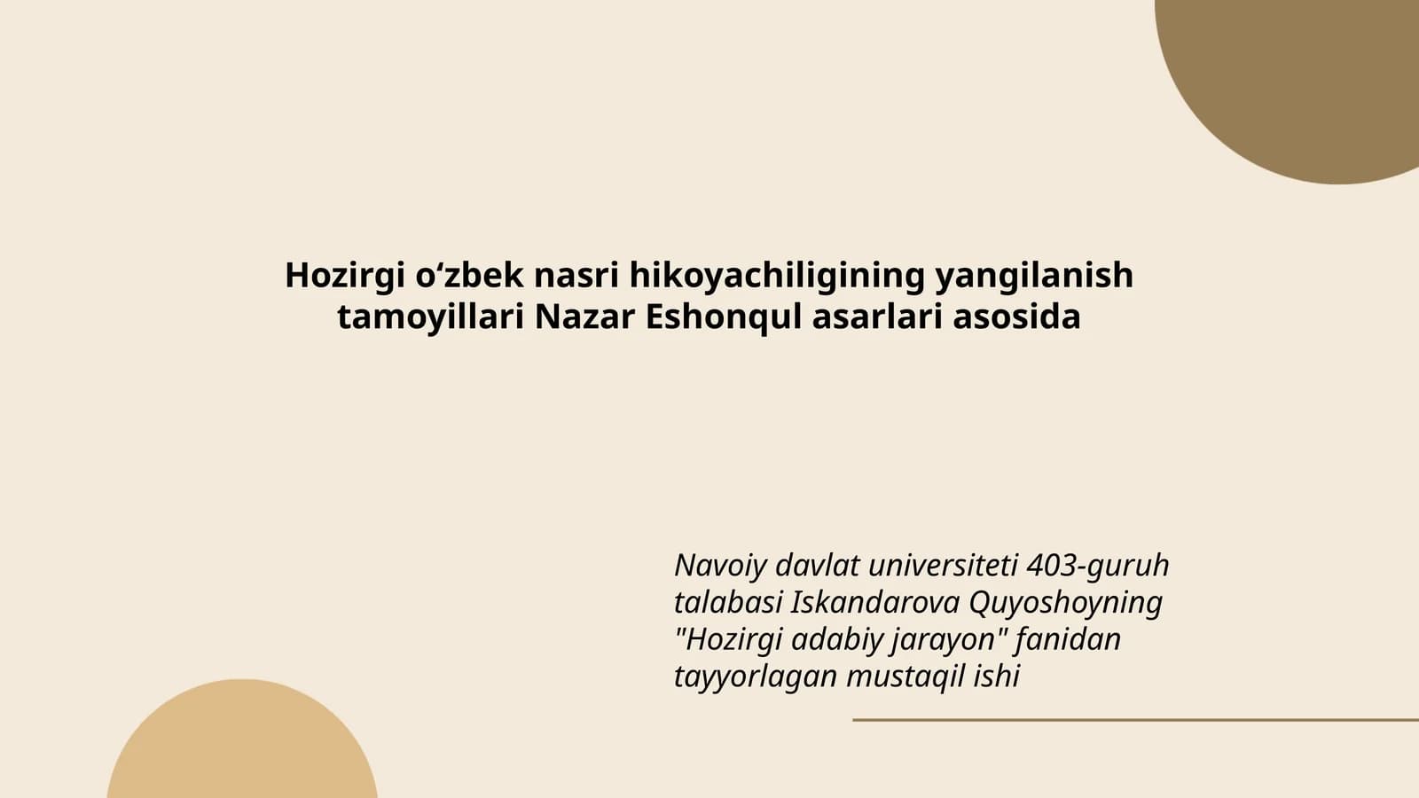 Hozirgi o‘zbek nasri hikoyachiligining yangilanish tamoyillari