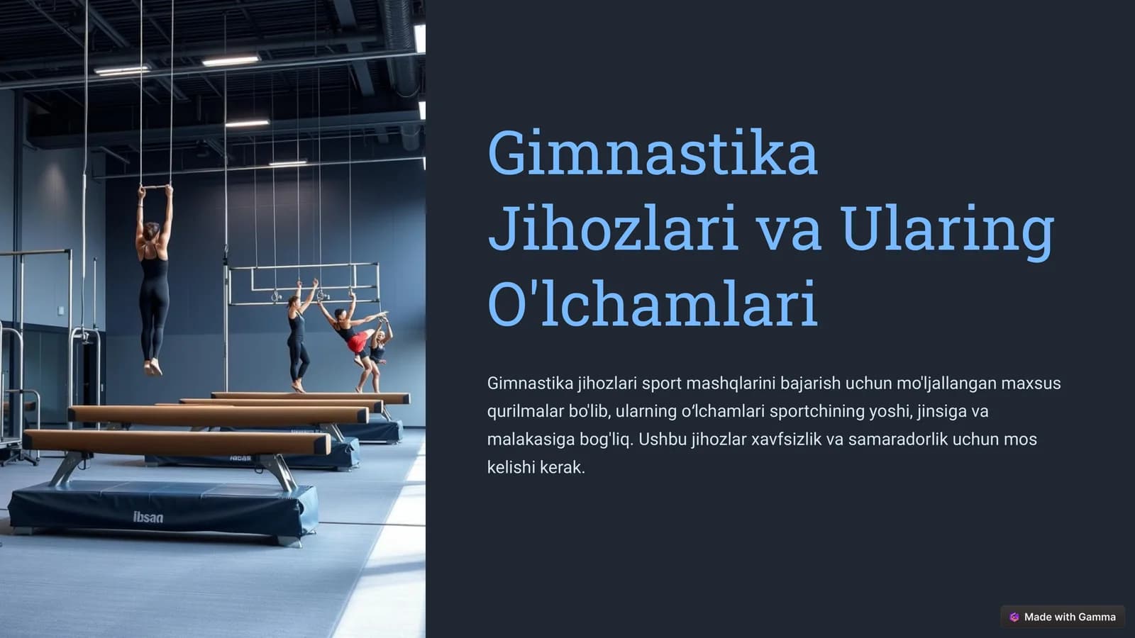 Gimnastika Jihozlari va Ularing O'lchamlari