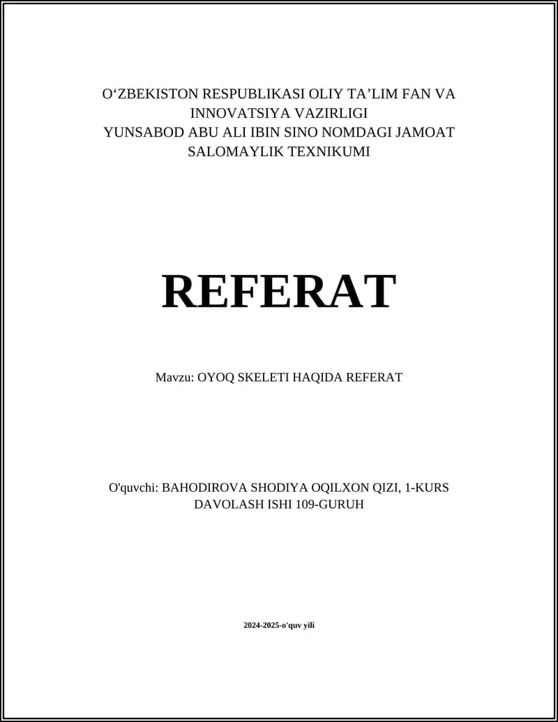 OYOQ SKELETI HAQIDA REFERAT