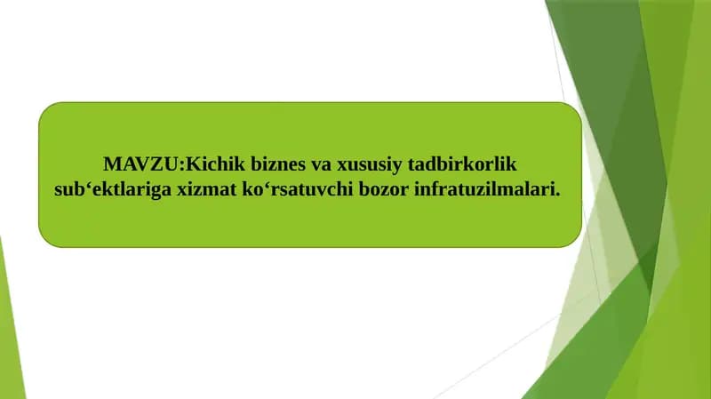 Kichik biznes va xususiy tadbirkorlik subyektlariga xizmat ko'rsatuvchi bozor infratuzilmalari
