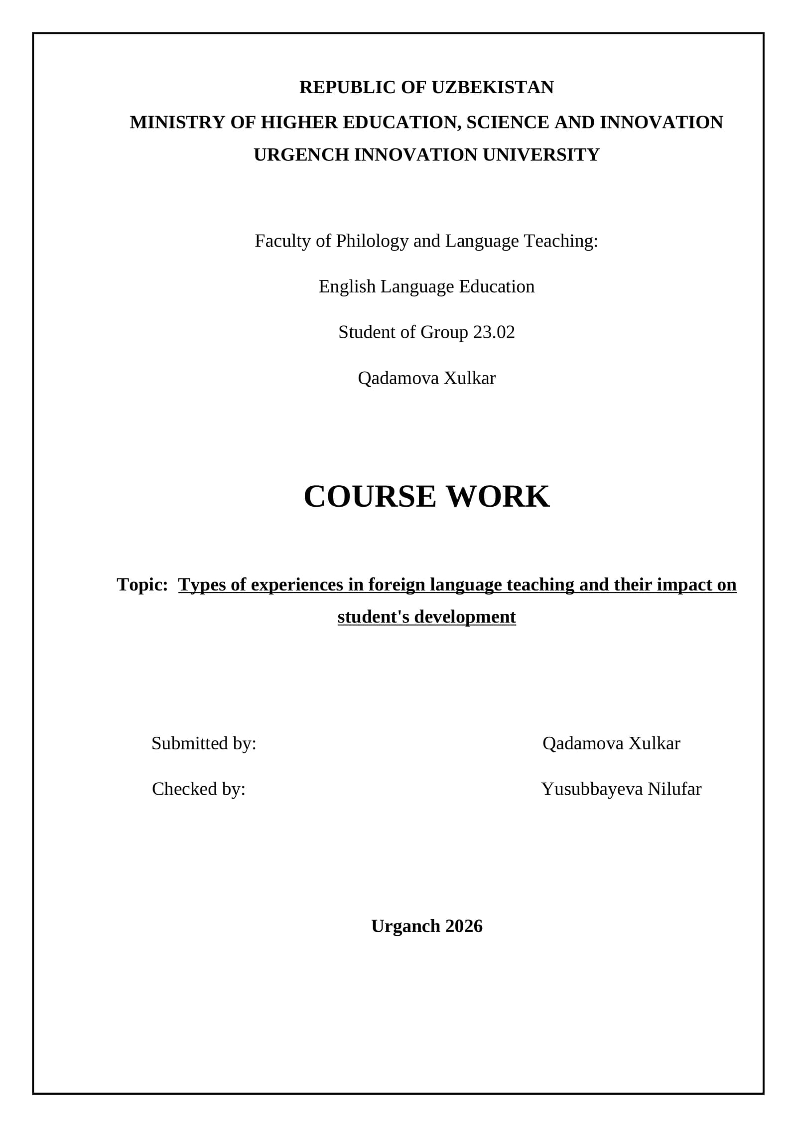 Types of experiences in foreign language teaching and their impact on student's development