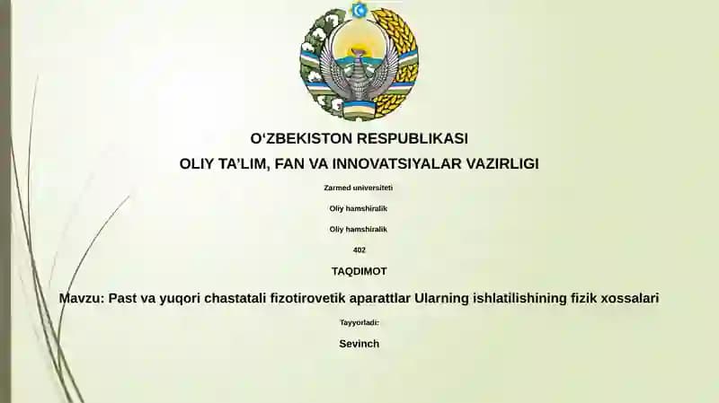 Past va yuqori chastatali fiziotirovetik aparattlar
