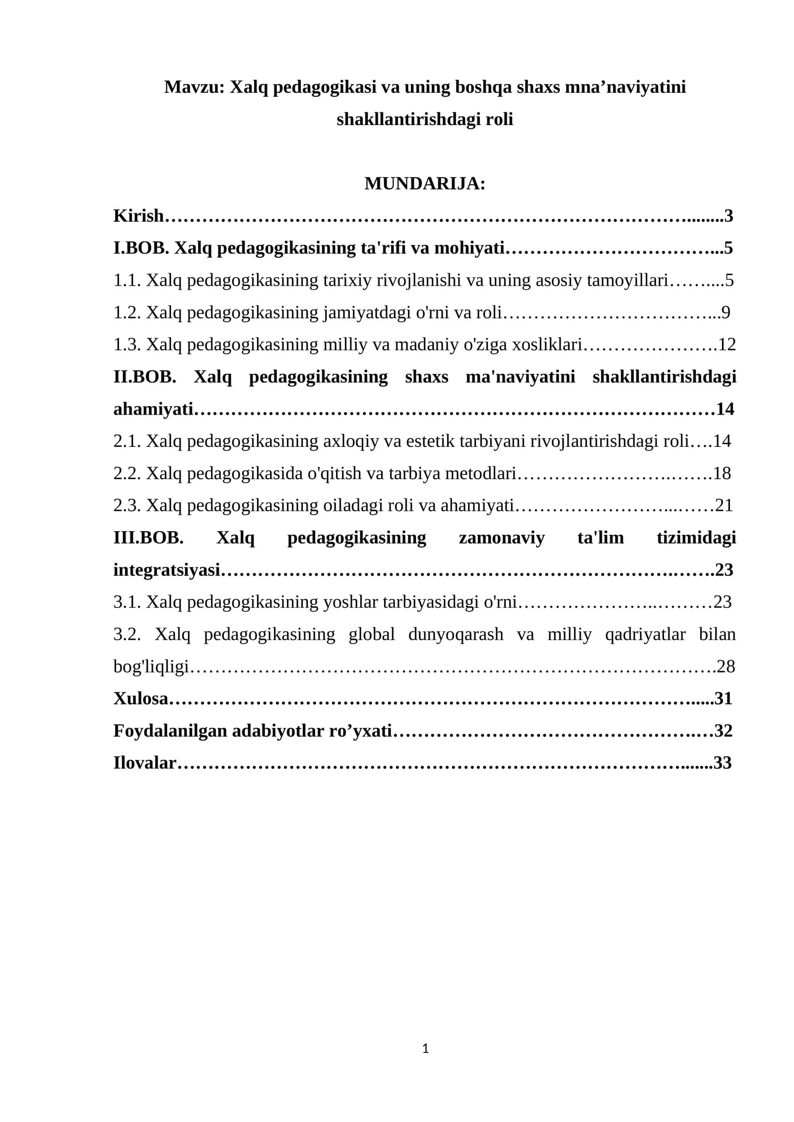 Xalq pedagogikasi va uning boshqa shaxs mna’naviyatini shakllantirishdagi roli