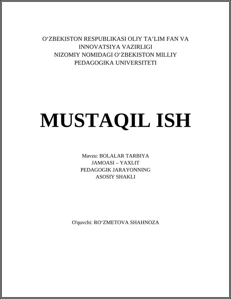 BOLALAR TARBIYA JAMOASI – YAXLIT