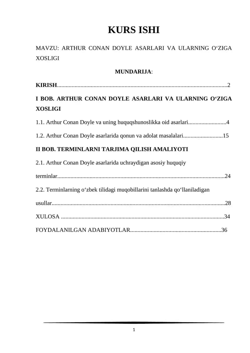 ARTHUR CONAN DOYLE ASARLARI VA ULARNING O‘ZIGA XOSLIGI