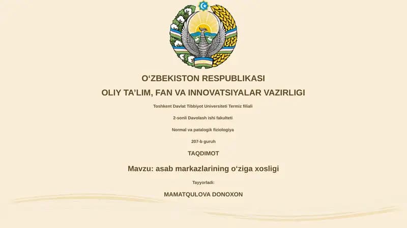 Nerv markazlarining o'ziga xosligi