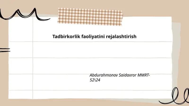 Tadbirkorlik faoliyatini rejalashtirish
