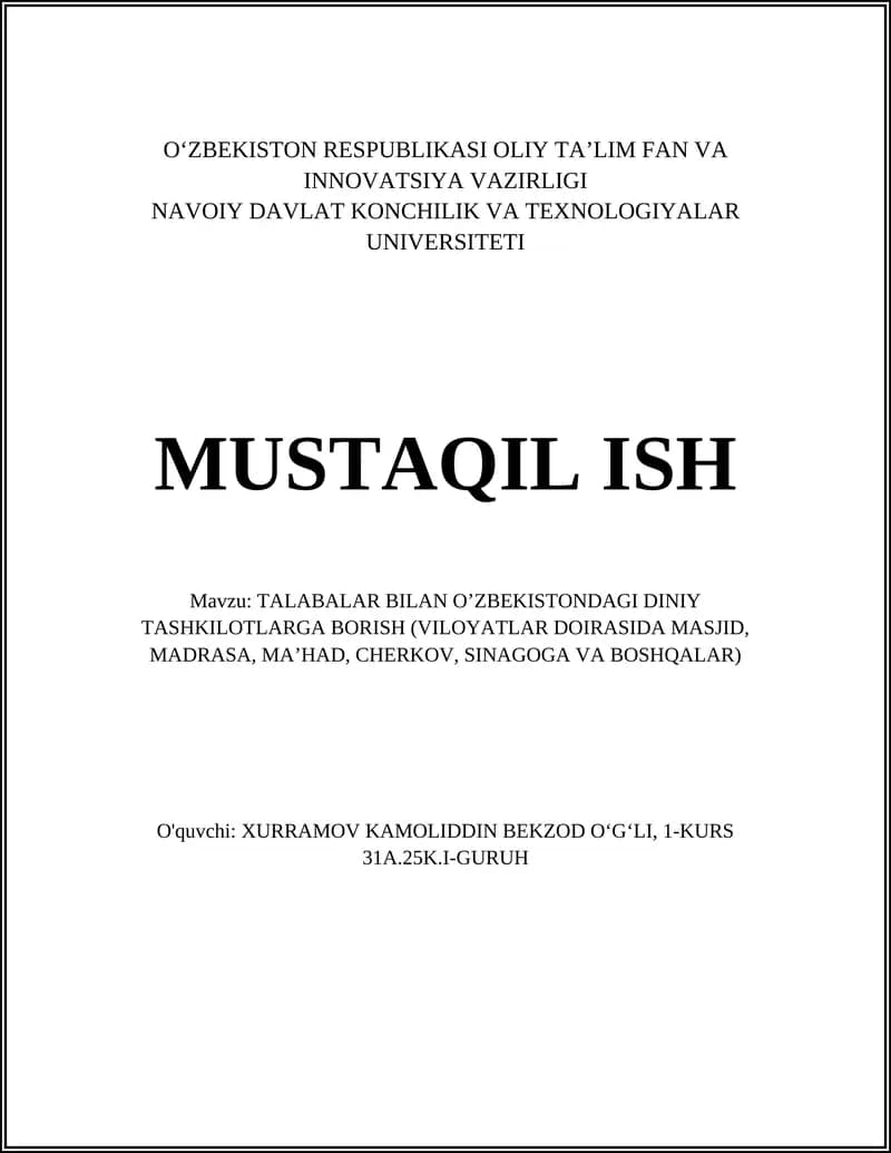 TALABALAR BILAN OʼZBEKISTONDAGI DINIY TASHKILOTLARGA BORISH