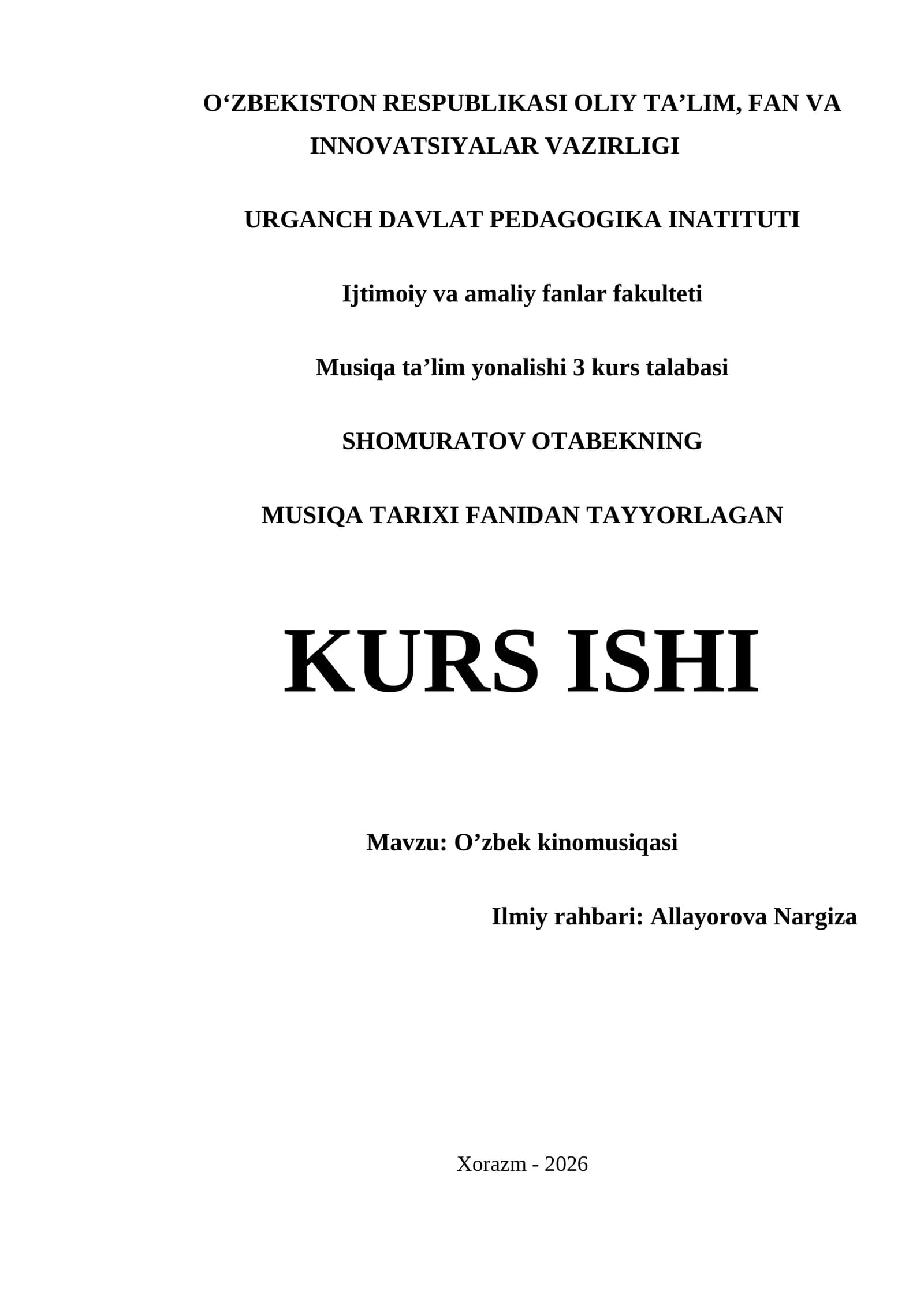 O'zbek kinomusiqasi kurs ishi