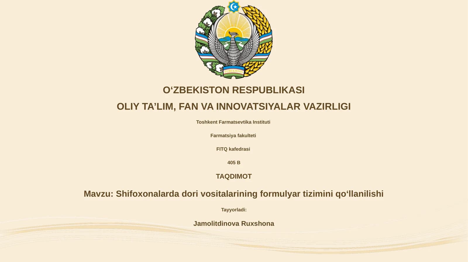 Shifoxonalarda dori vositalarining formulyar tizimini qo‘llanilishi
