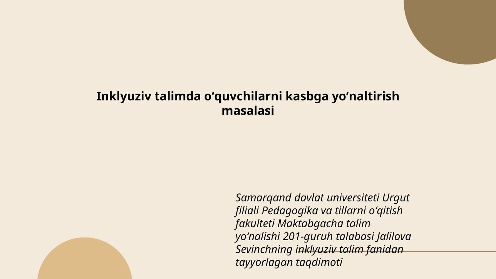 Inklyuziv talimda oʻquvchilarni kasbga yoʻnaltirish