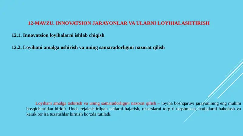 INNOVATSION JARAYONLAR VA ULARNI LOYIHALASHTIRISH