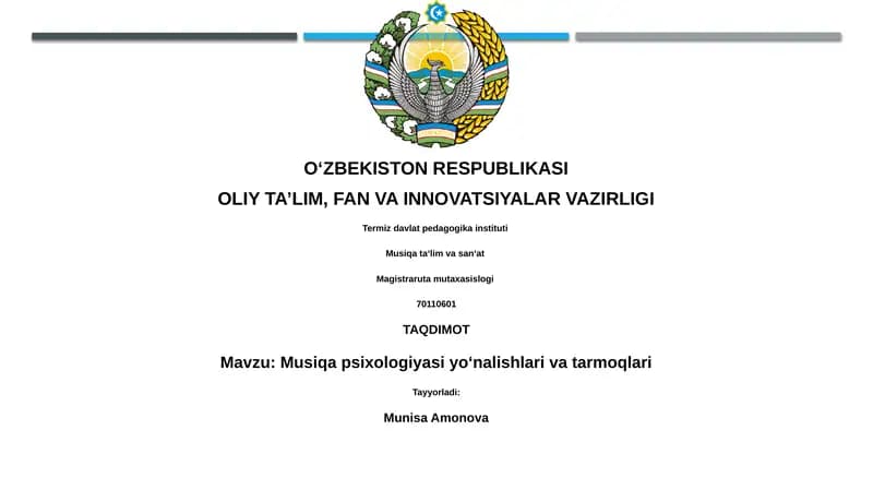 Musiqa psixologiyasi yo‘nalishlari va tarmoqlari