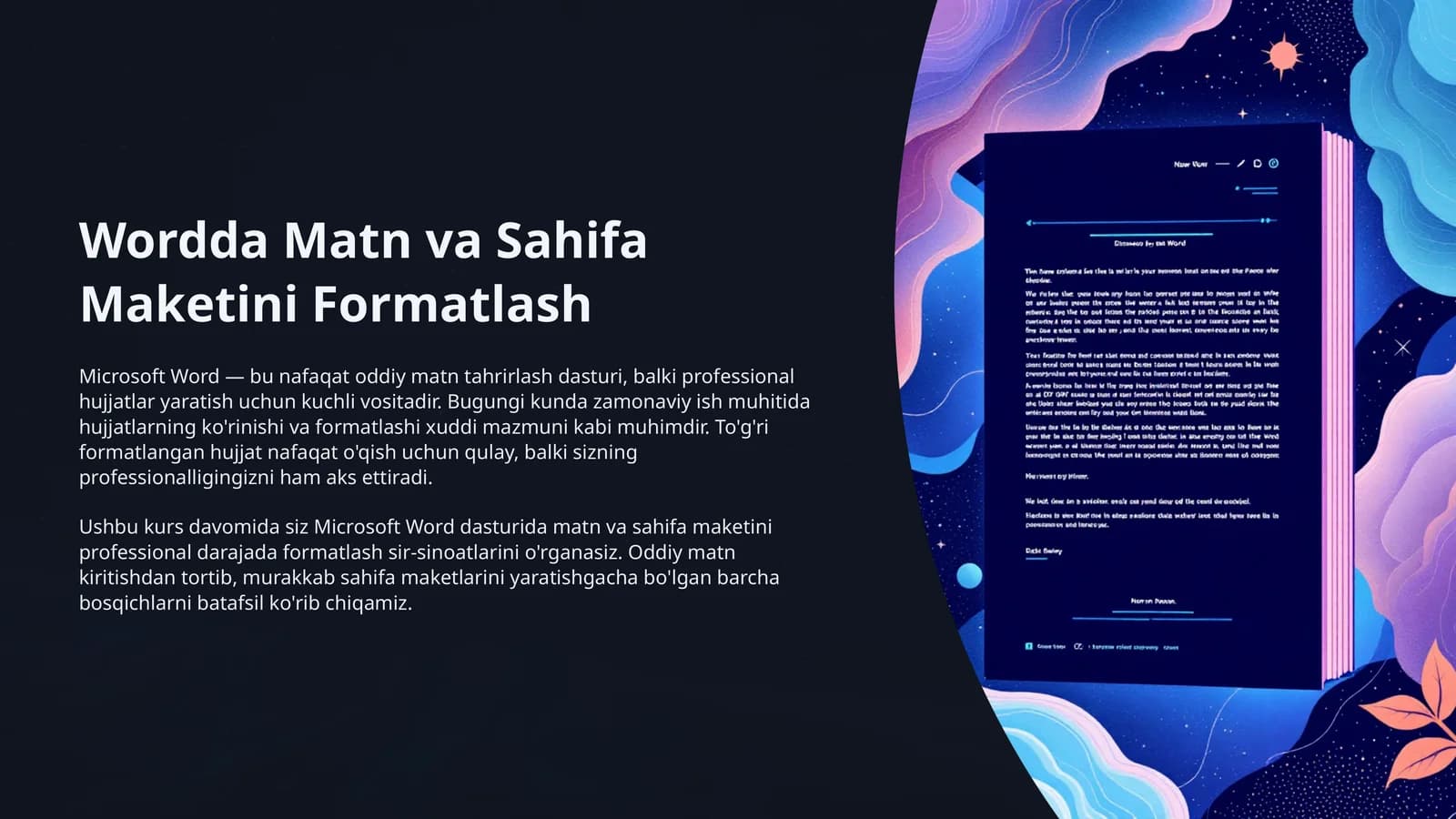 Wordda Matn va Sahifa Maketini Formatlash