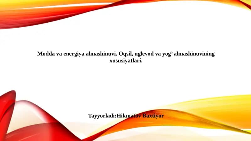 Modda va Energiya Almashinuvi