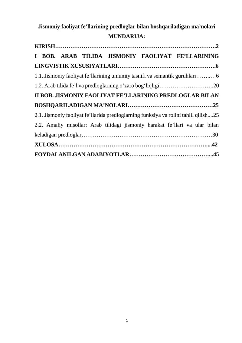 Jismoniy faoliyat fe’llarining predloglar bilan boshqariladigan ma’nolari