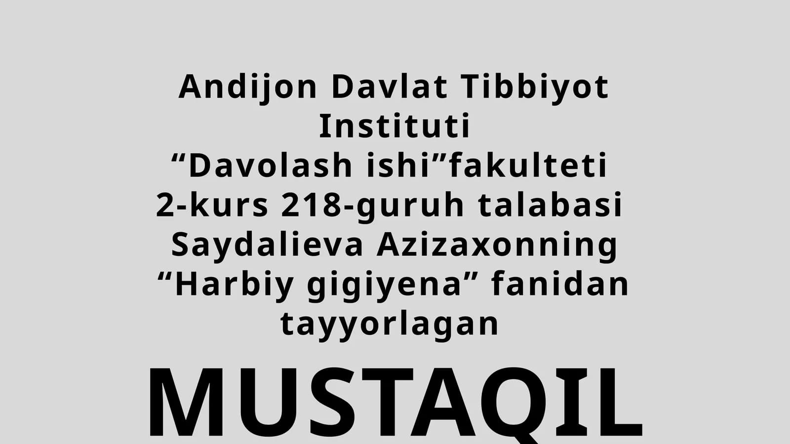Harbiy gigiyena fanidan mustaqil ish