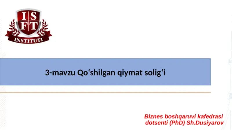 Qo‘shilgan qiymat solig‘i